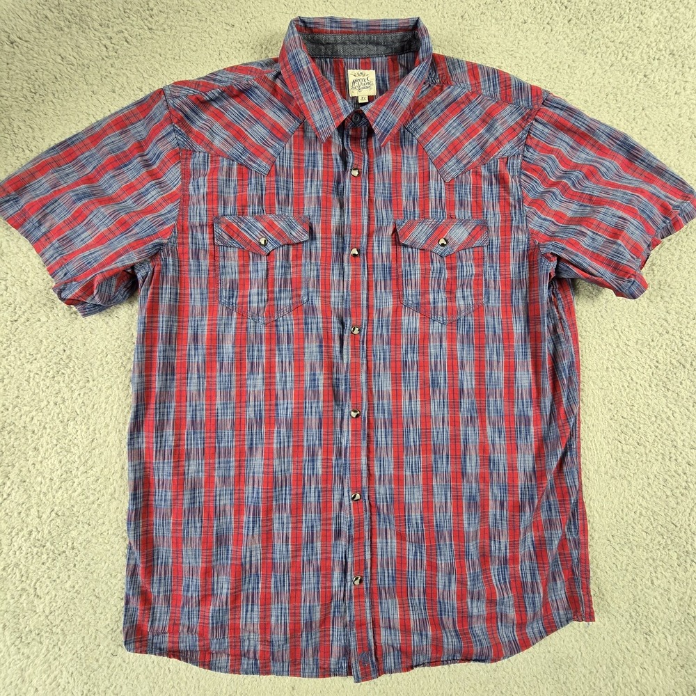 Moon shine Shirt Mens XL Plaid Short Sleeve Pearl Snap Western - Picture 2 of 14